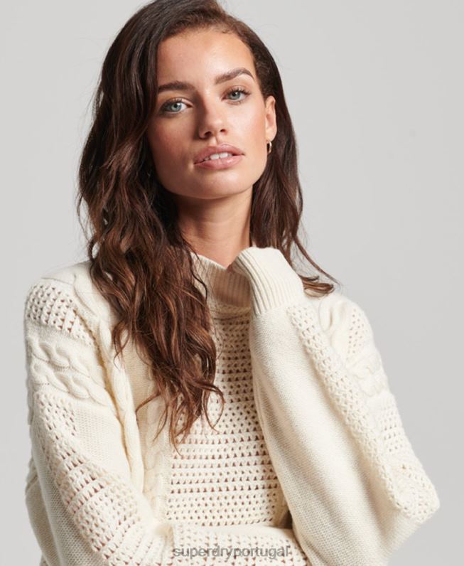 jumper de tricot gola careca mulheres branco roupas Superdry 2208H6535
