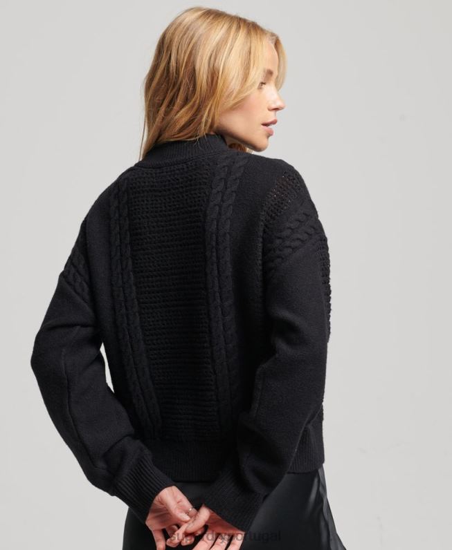 jumper de tricot gola careca mulheres preto roupas Superdry 2208H6529