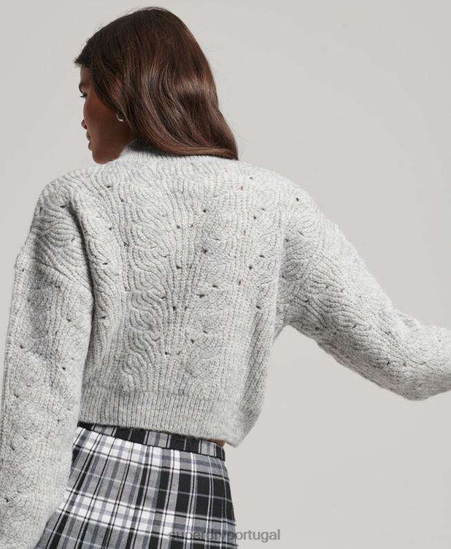 jumper de tricot pointelle mulheres cinza claro roupas Superdry 2208H3994