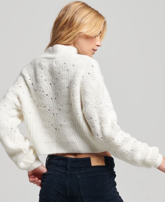 jumper de tricot pointelle mulheres creme roupas Superdry 2208H3971