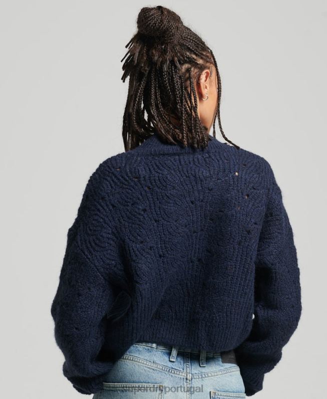 jumper de tricot pointelle mulheres marinha roupas Superdry 2208H3955