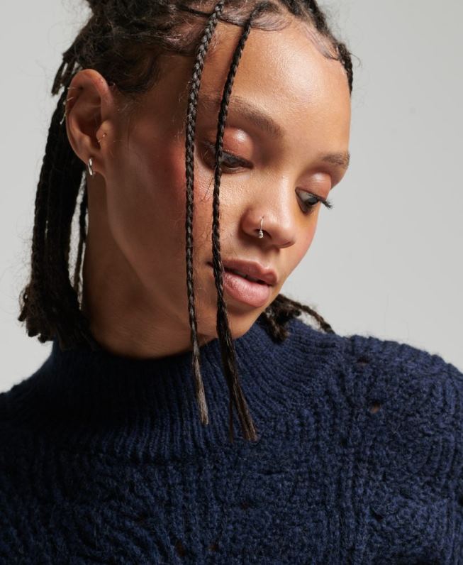 jumper de tricot pointelle mulheres marinha roupas Superdry 2208H3955