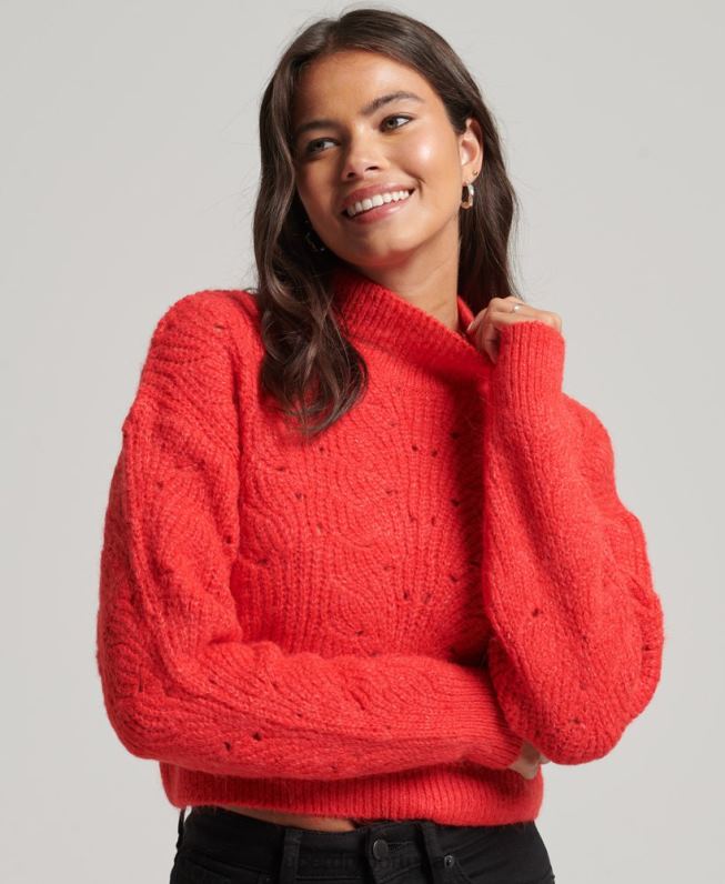 jumper de tricot pointelle mulheres vermelho roupas Superdry 2208H3977