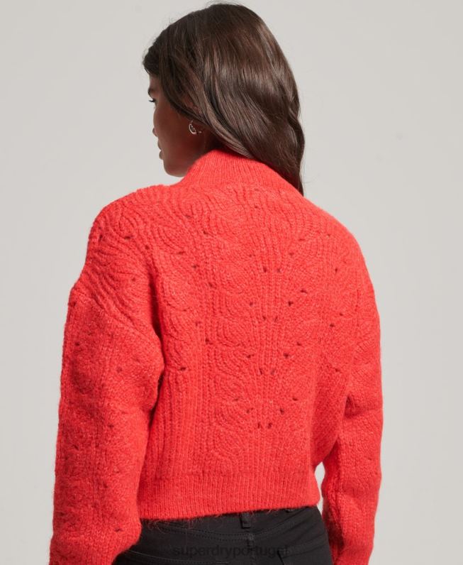 jumper de tricot pointelle mulheres vermelho roupas Superdry 2208H3977