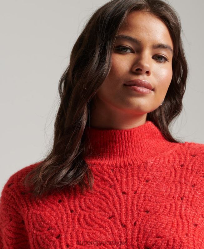 jumper de tricot pointelle mulheres vermelho roupas Superdry 2208H3977