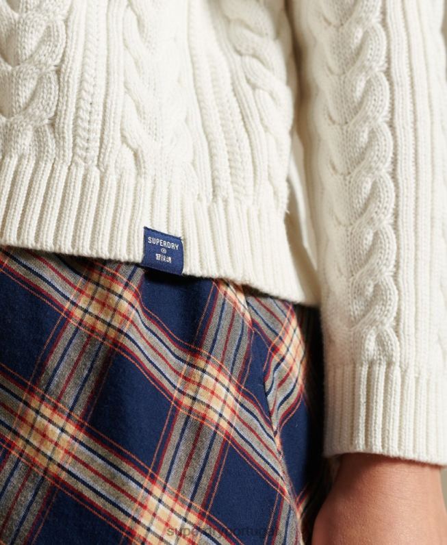 jumper de tripulação com cabo de ombro caído mulheres branco roupas Superdry 2208H4035