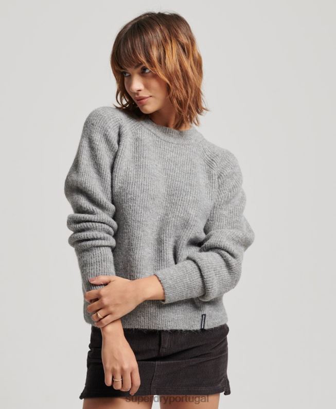 jumper de tripulação de costela essencial mulheres cinza claro roupas Superdry 2208H4009