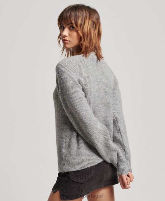 jumper de tripulação de costela essencial mulheres cinza claro roupas Superdry 2208H4009