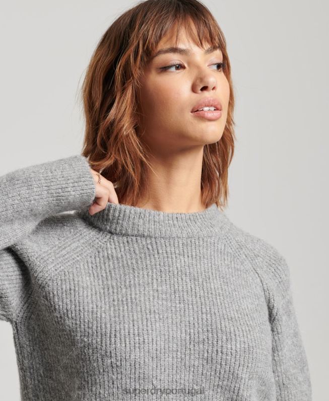 jumper de tripulação de costela essencial mulheres cinza claro roupas Superdry 2208H4009