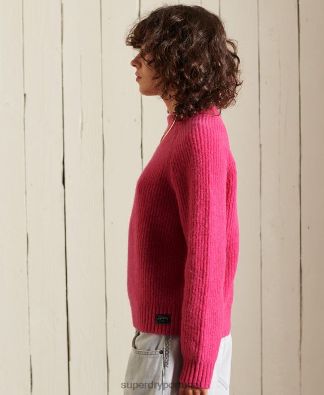 jumper de tripulação de mistura de alpaca mulheres rosa roupas Superdry 2208H6670