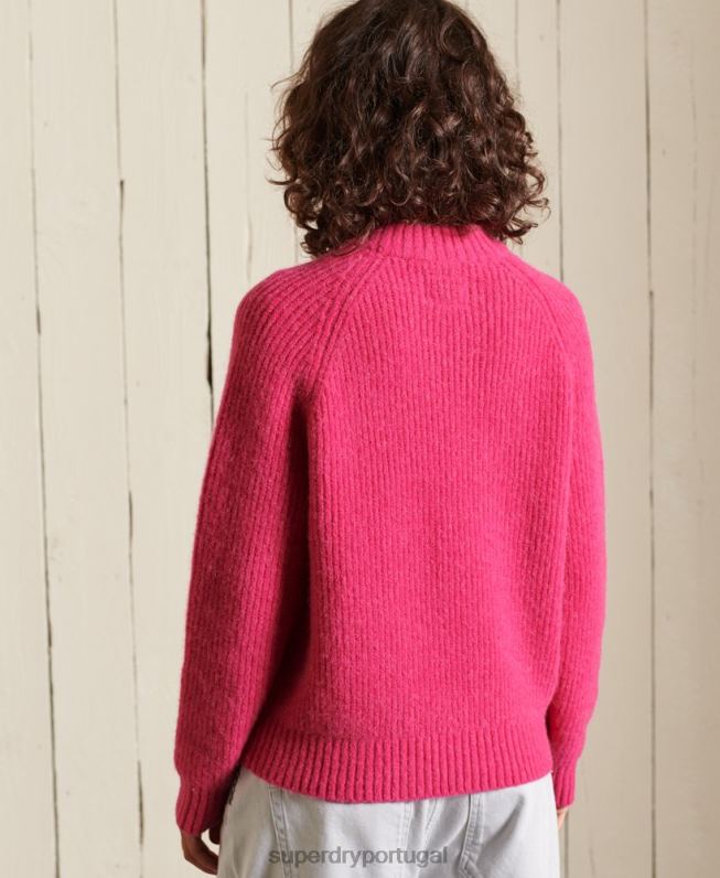 jumper de tripulação de mistura de alpaca mulheres rosa roupas Superdry 2208H6670