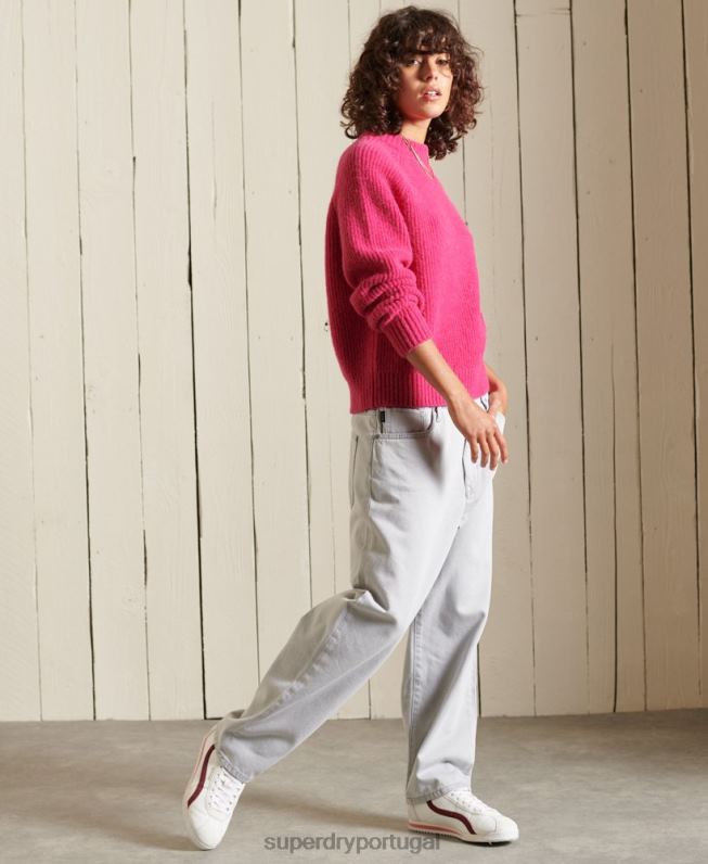 jumper de tripulação de mistura de alpaca mulheres rosa roupas Superdry 2208H6670