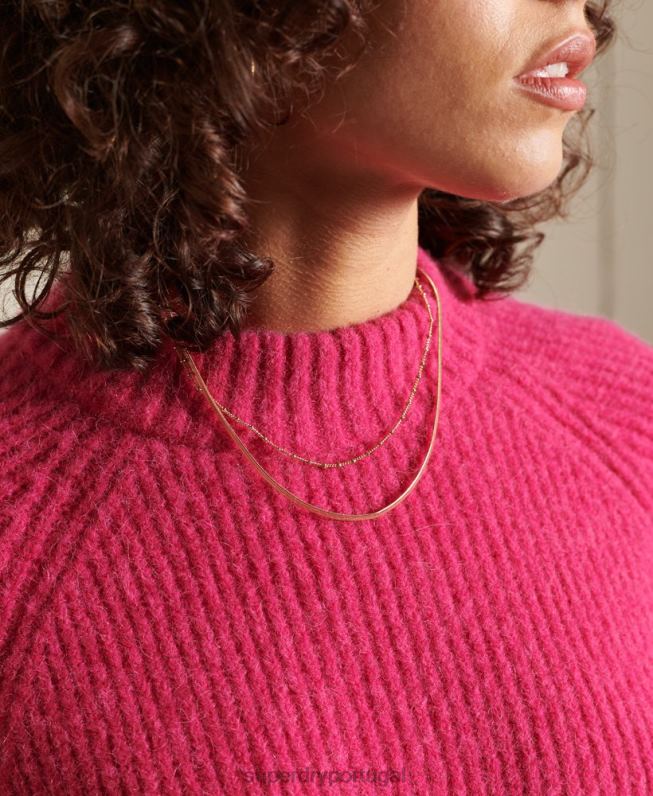 jumper de tripulação de mistura de alpaca mulheres rosa roupas Superdry 2208H6670