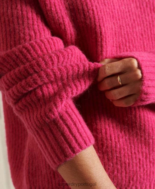 jumper de tripulação de mistura de alpaca mulheres rosa roupas Superdry 2208H6670