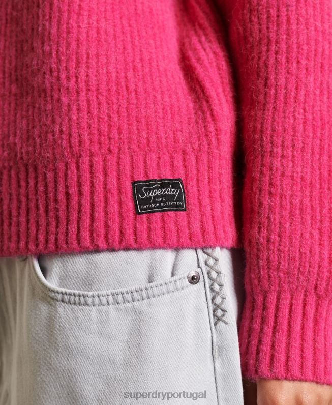 jumper de tripulação de mistura de alpaca mulheres rosa roupas Superdry 2208H6670