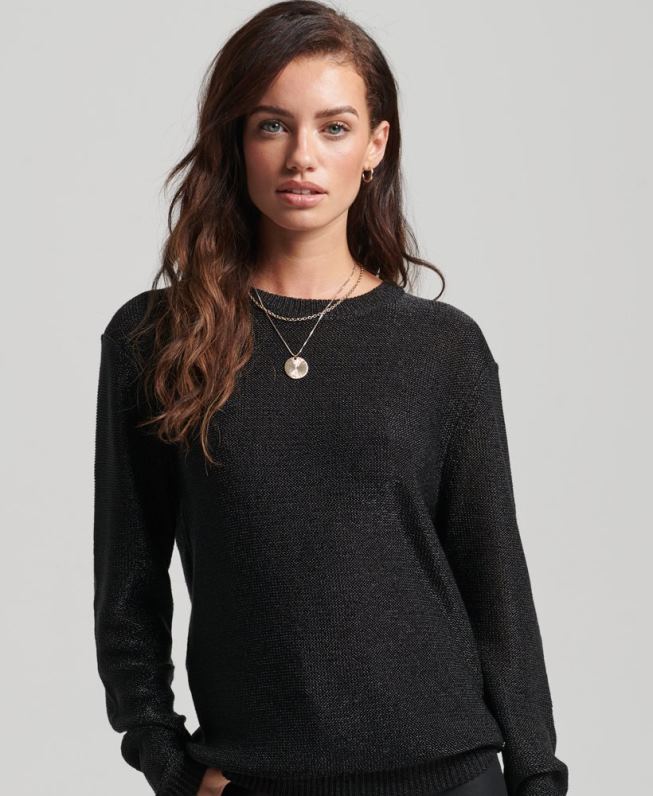 jumper decote metalizado mulheres preto roupas Superdry 2208H4027