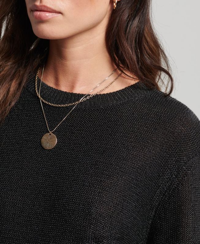 jumper decote metalizado mulheres preto roupas Superdry 2208H4027