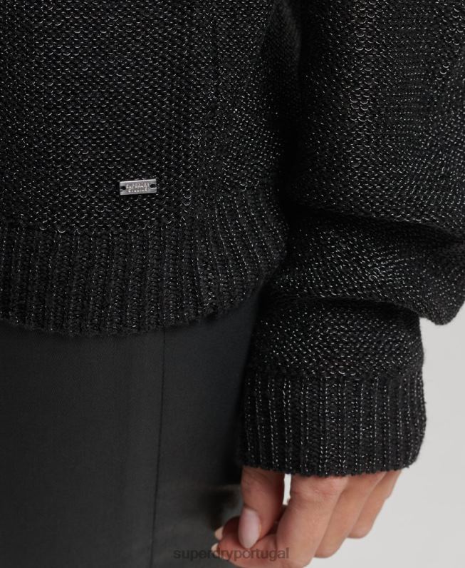 jumper decote metalizado mulheres preto roupas Superdry 2208H4027