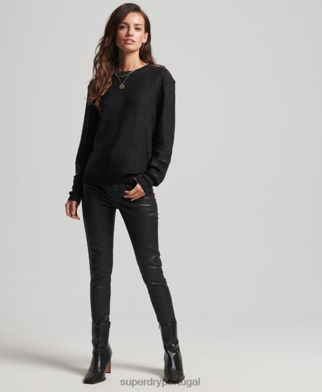 jumper decote metalizado mulheres preto roupas Superdry 2208H4027