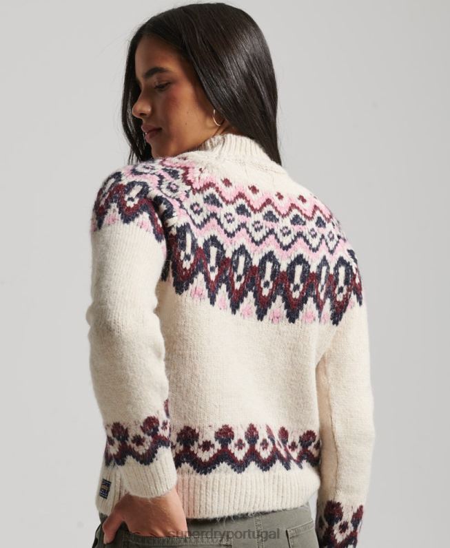 jumper desleixado fairisle mulheres branco roupas Superdry 2208H3983