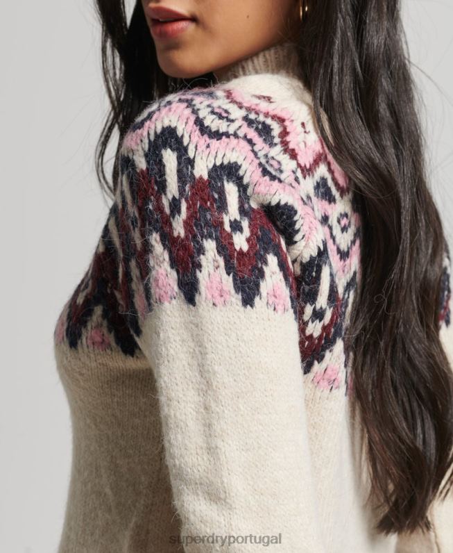 jumper desleixado fairisle mulheres branco roupas Superdry 2208H3983