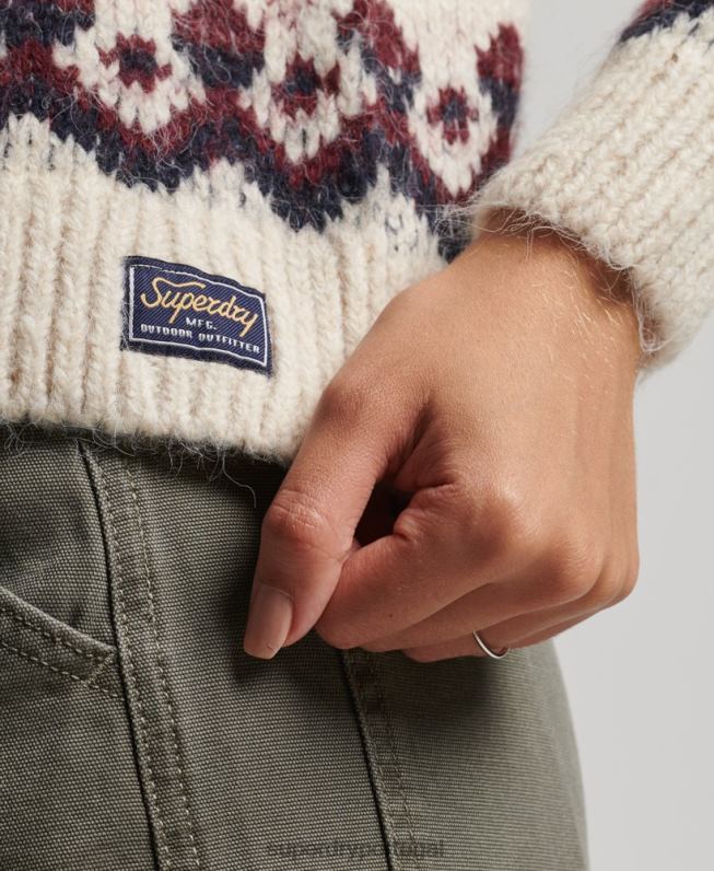 jumper desleixado fairisle mulheres branco roupas Superdry 2208H3983