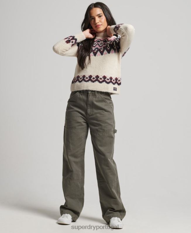 jumper desleixado fairisle mulheres branco roupas Superdry 2208H3983