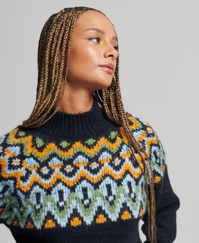 jumper desleixado fairisle mulheres marinha roupas Superdry 2208H4025