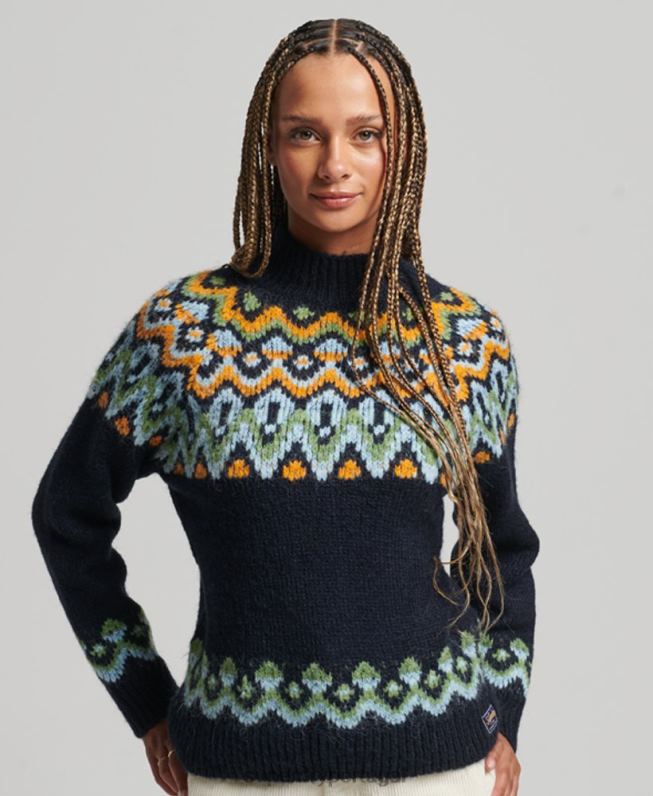 jumper desleixado fairisle mulheres marinha roupas Superdry 2208H4025