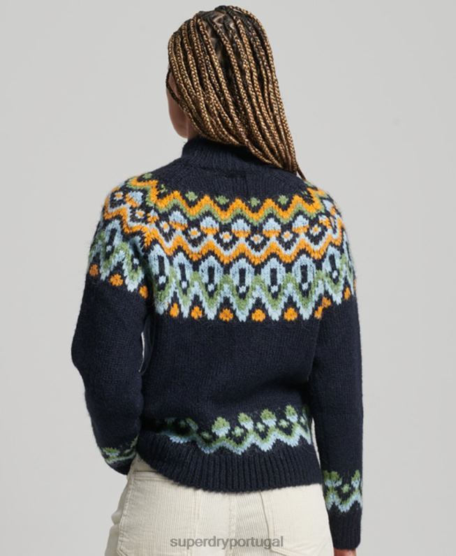 jumper desleixado fairisle mulheres marinha roupas Superdry 2208H4025