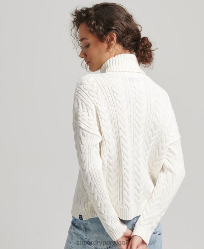 jumper gola rolê com cabo ombro caído mulheres branco roupas Superdry 2208H4030