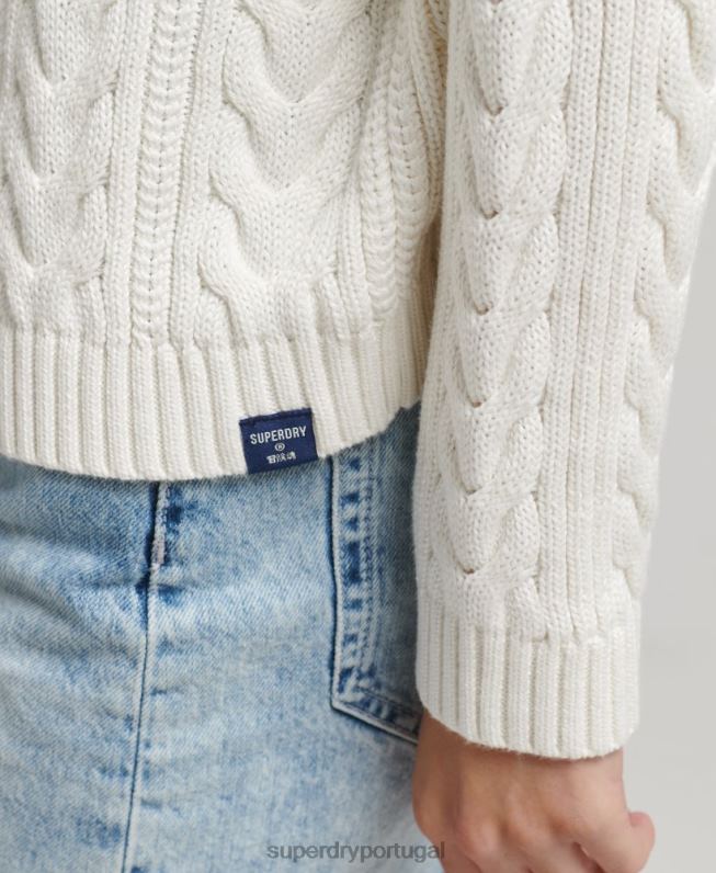 jumper gola rolê com cabo ombro caído mulheres branco roupas Superdry 2208H4030