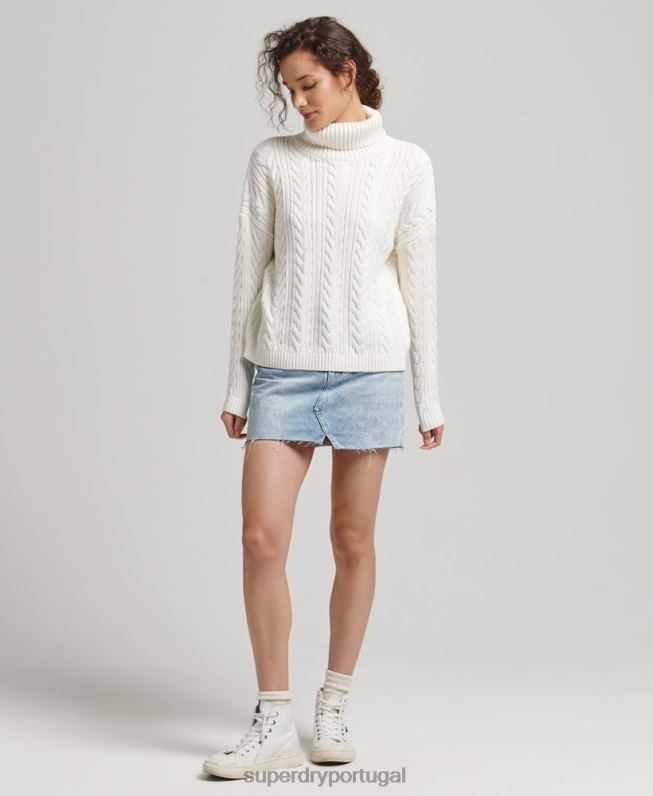 jumper gola rolê com cabo ombro caído mulheres branco roupas Superdry 2208H4030