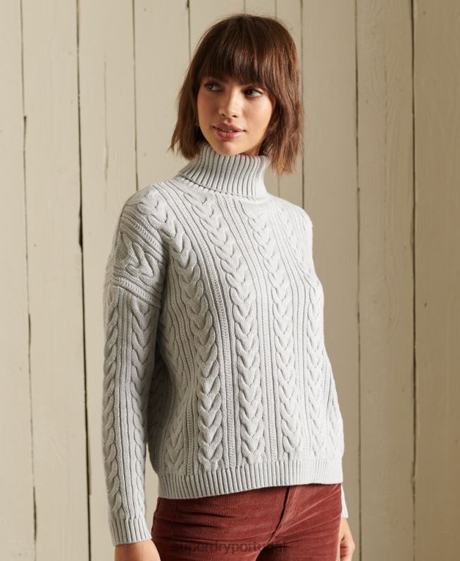 jumper gola rolê com cabo ombro caído mulheres cinza roupas Superdry 2208H4002