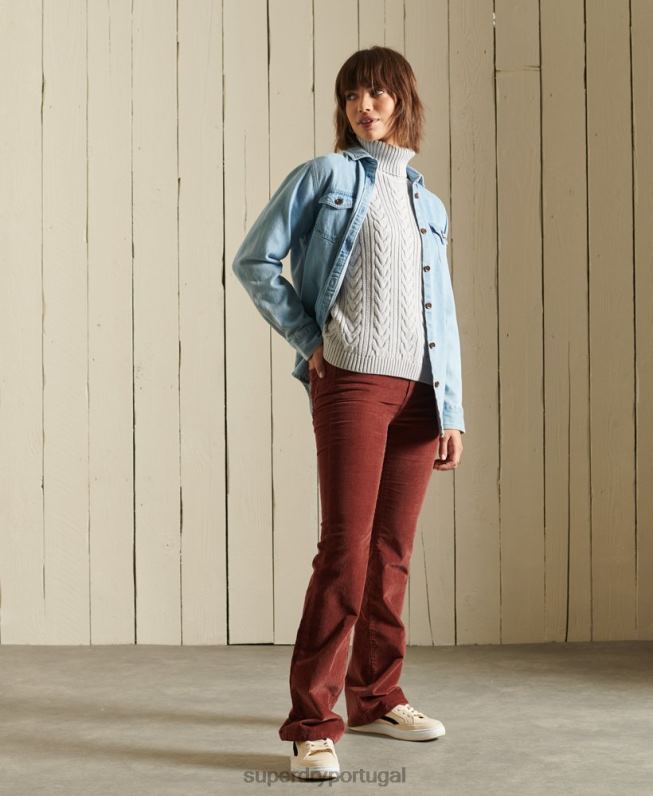 jumper gola rolê com cabo ombro caído mulheres cinza roupas Superdry 2208H4002