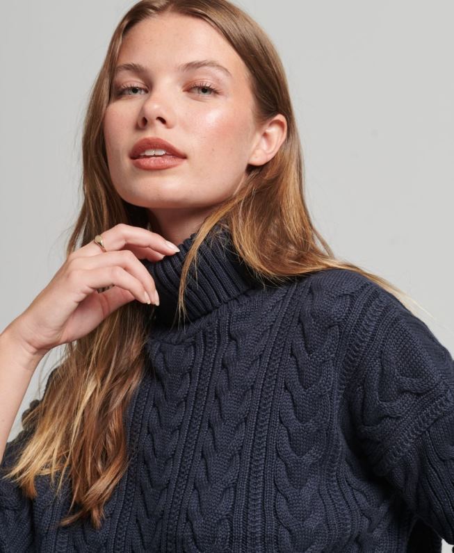 jumper gola rolê com cabo ombro caído mulheres marinha roupas Superdry 2208H3985