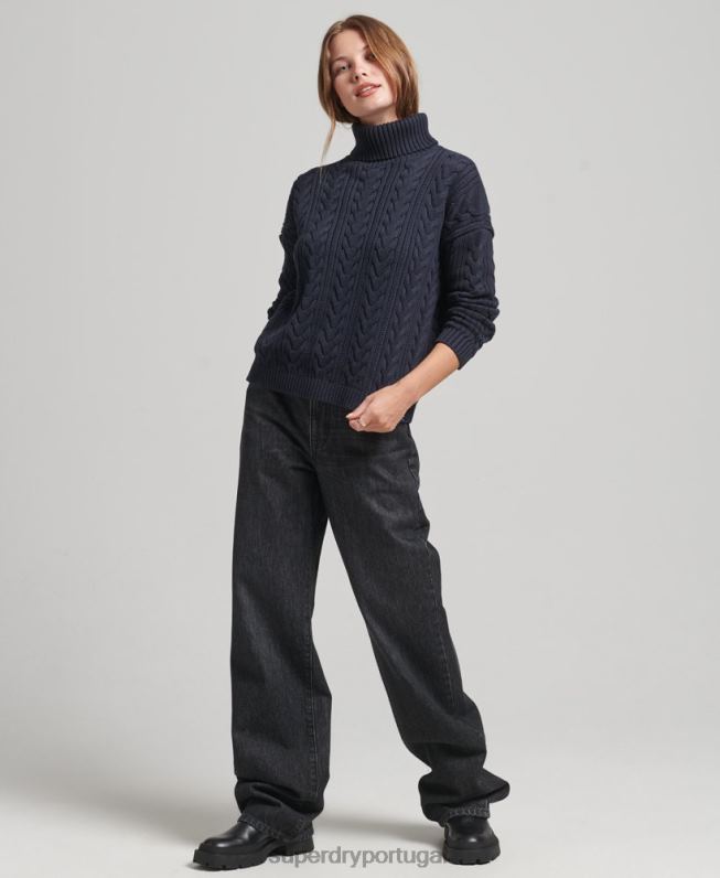 jumper gola rolê com cabo ombro caído mulheres marinha roupas Superdry 2208H3985