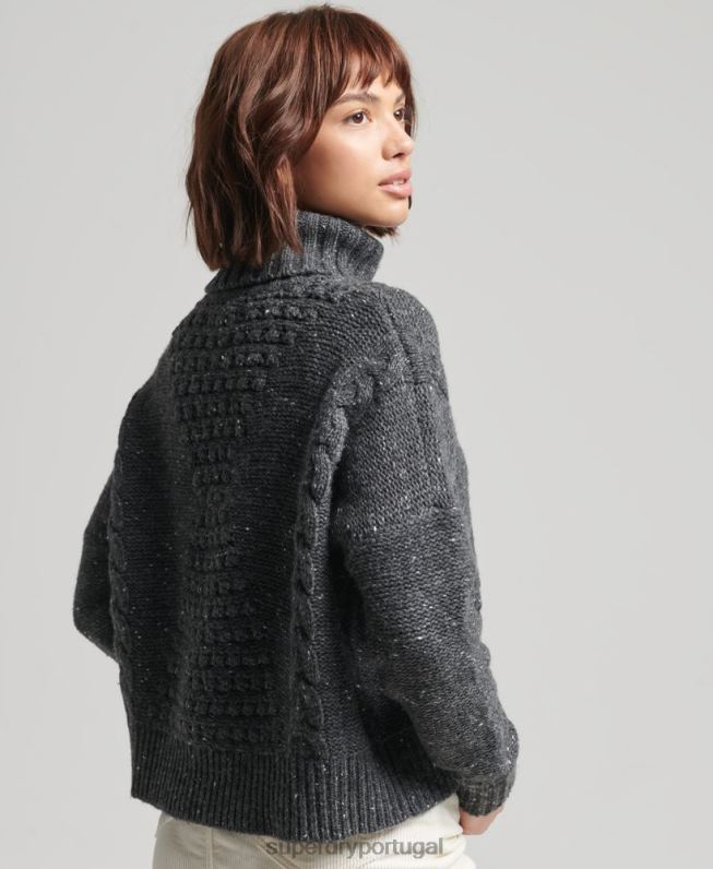 jumper gola roliça com cabo grosso mulheres cinza roupas Superdry 2208H6614