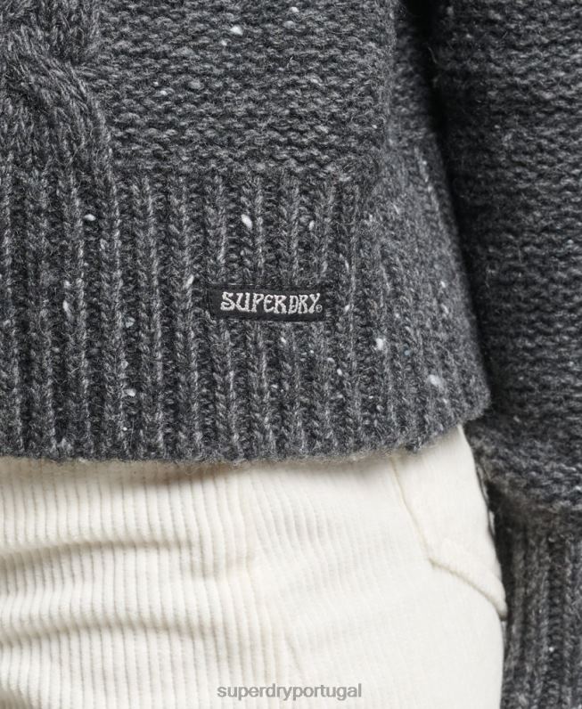 jumper gola roliça com cabo grosso mulheres cinza roupas Superdry 2208H6614