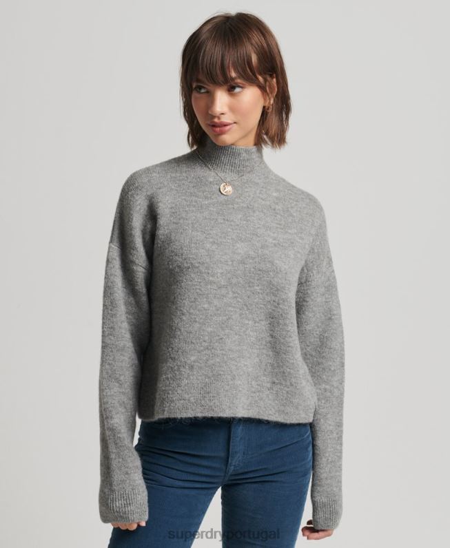 jumper vintage essencial com gola careca mulheres cinza claro roupas Superdry 2208H6630