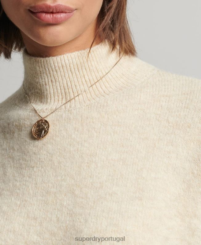 jumper vintage essencial com gola careca mulheres creme roupas Superdry 2208H6592