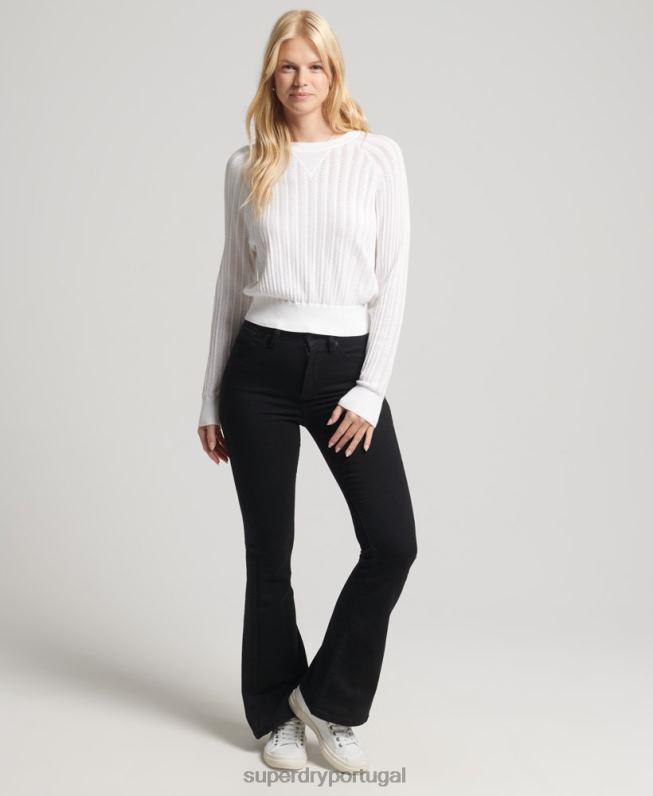 malha de renda de algodão orgânico mulheres branco roupas Superdry 2208H2944