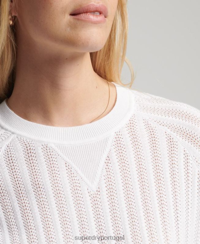 malha de renda de algodão orgânico mulheres branco roupas Superdry 2208H2944