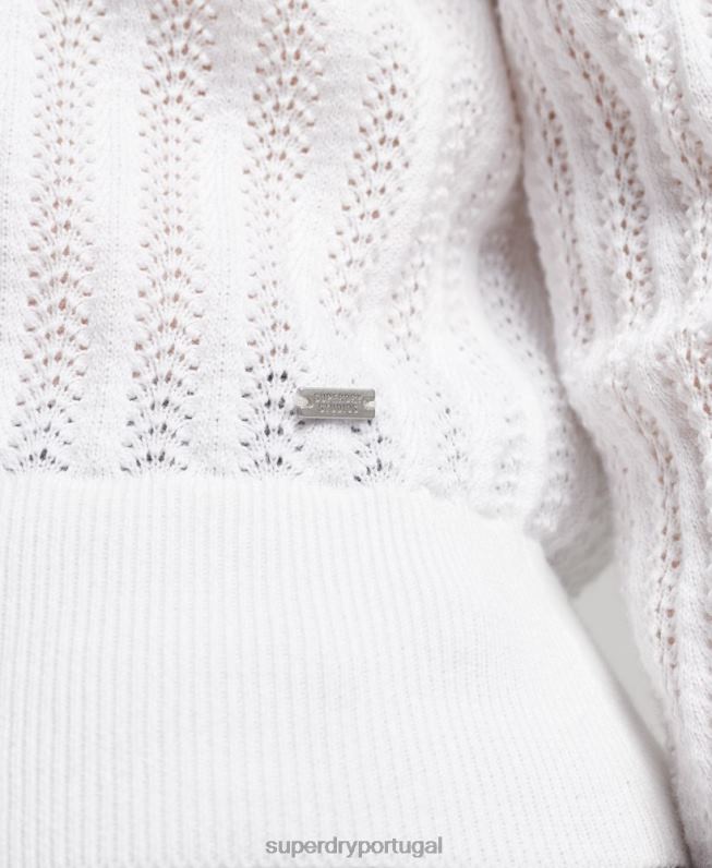 malha de renda de algodão orgânico mulheres branco roupas Superdry 2208H2944