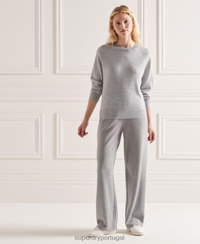saltador de tripulação merino mulheres cinza claro roupas Superdry 2208H6657