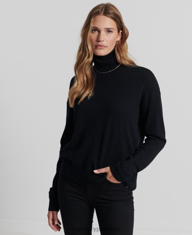suéter de gola rolê de lã de cordeiro mulheres preto roupas Superdry 2208H4029