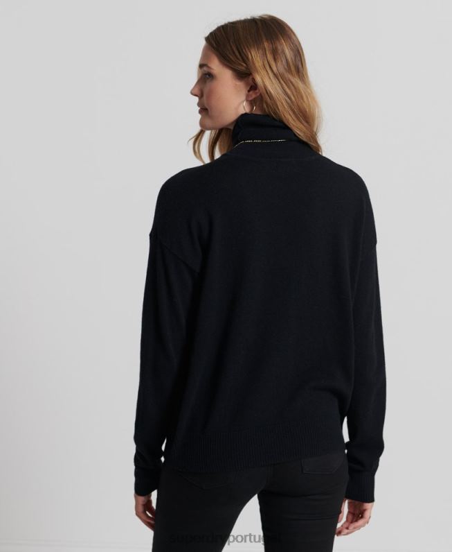 suéter de gola rolê de lã de cordeiro mulheres preto roupas Superdry 2208H4029