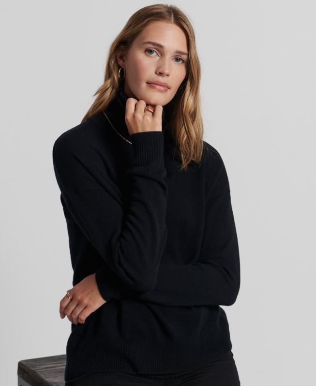 suéter de gola rolê de lã de cordeiro mulheres preto roupas Superdry 2208H4029