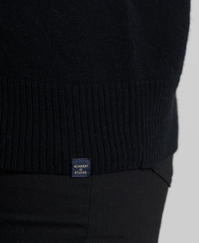 suéter de gola rolê de lã de cordeiro mulheres preto roupas Superdry 2208H4029
