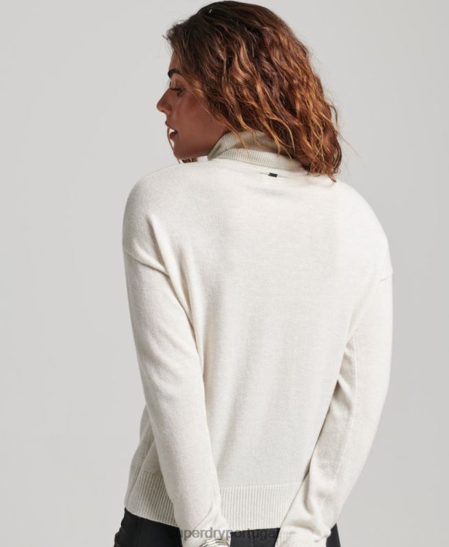 suéter de lã de cordeiro com gola rolê mulheres cinza claro roupas Superdry 2208H3979